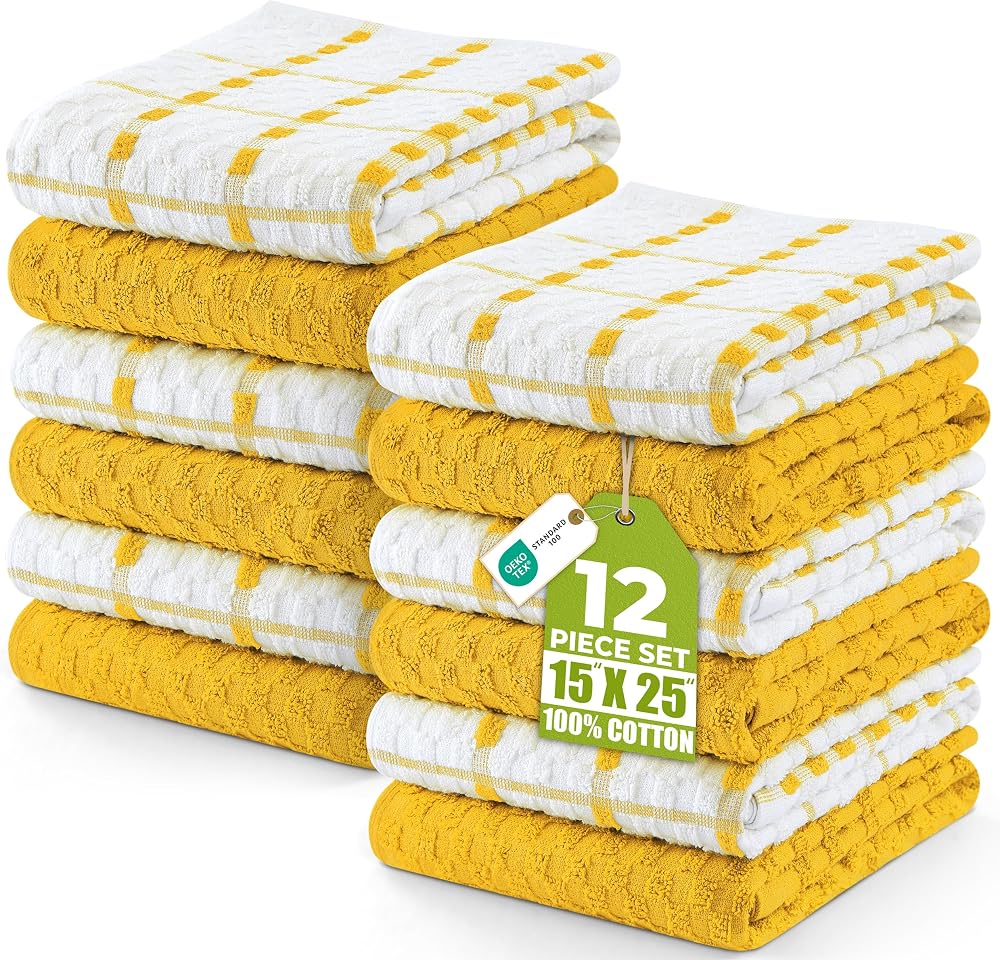 Utopia Towels 12-Pack Kitchen Towels 38x64 cm 100% Ring Spun Cotton Yellow