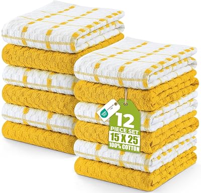 Utopia Towels 12-Pack Kitchen Towels 38x64 cm 100% Ring Spun Cotton Yellow