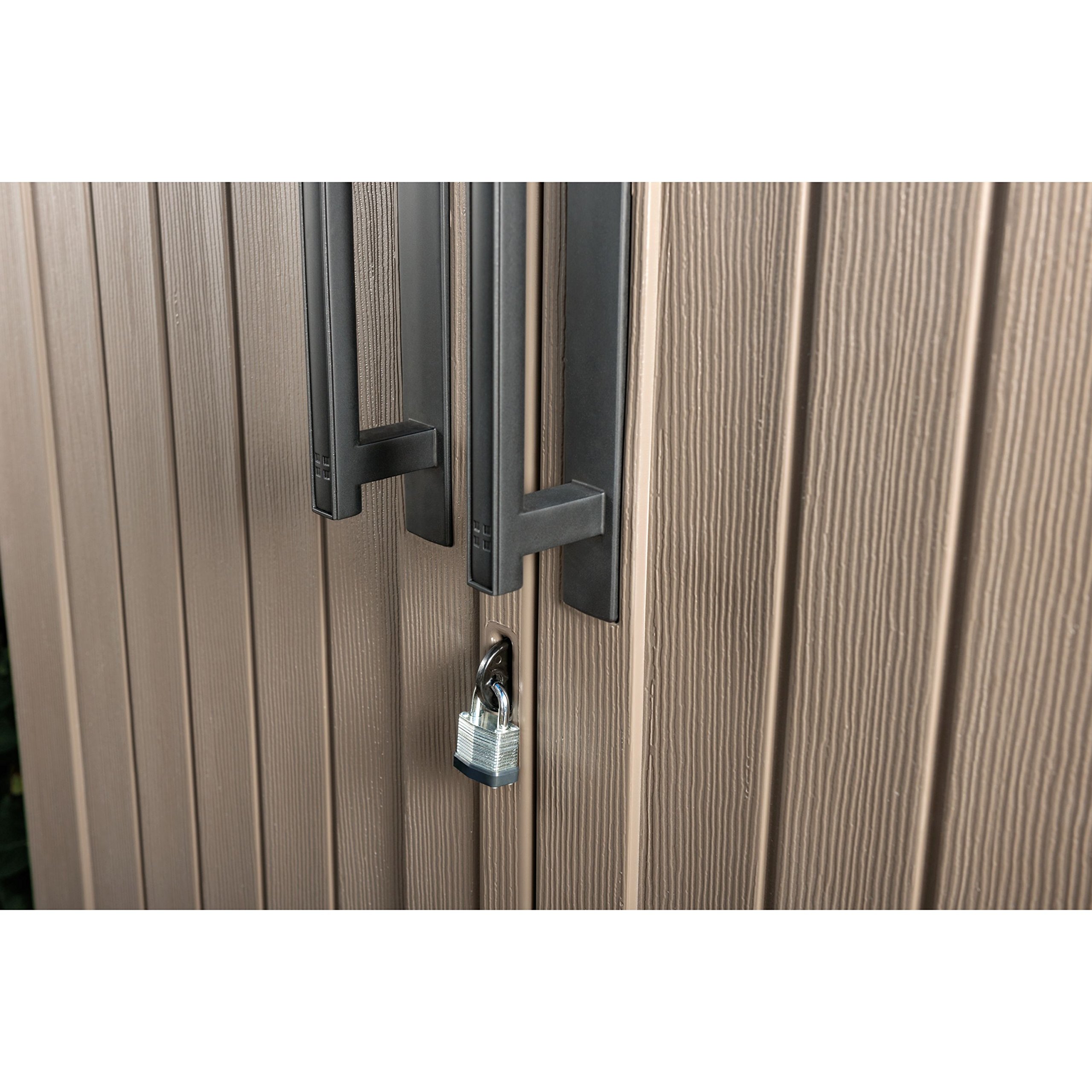 rubbermaid resin vertical outdoor shed, medium, beige