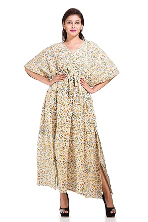 Women Tunic Bohemian Floral Kaftan Long Indian Caftan Plus