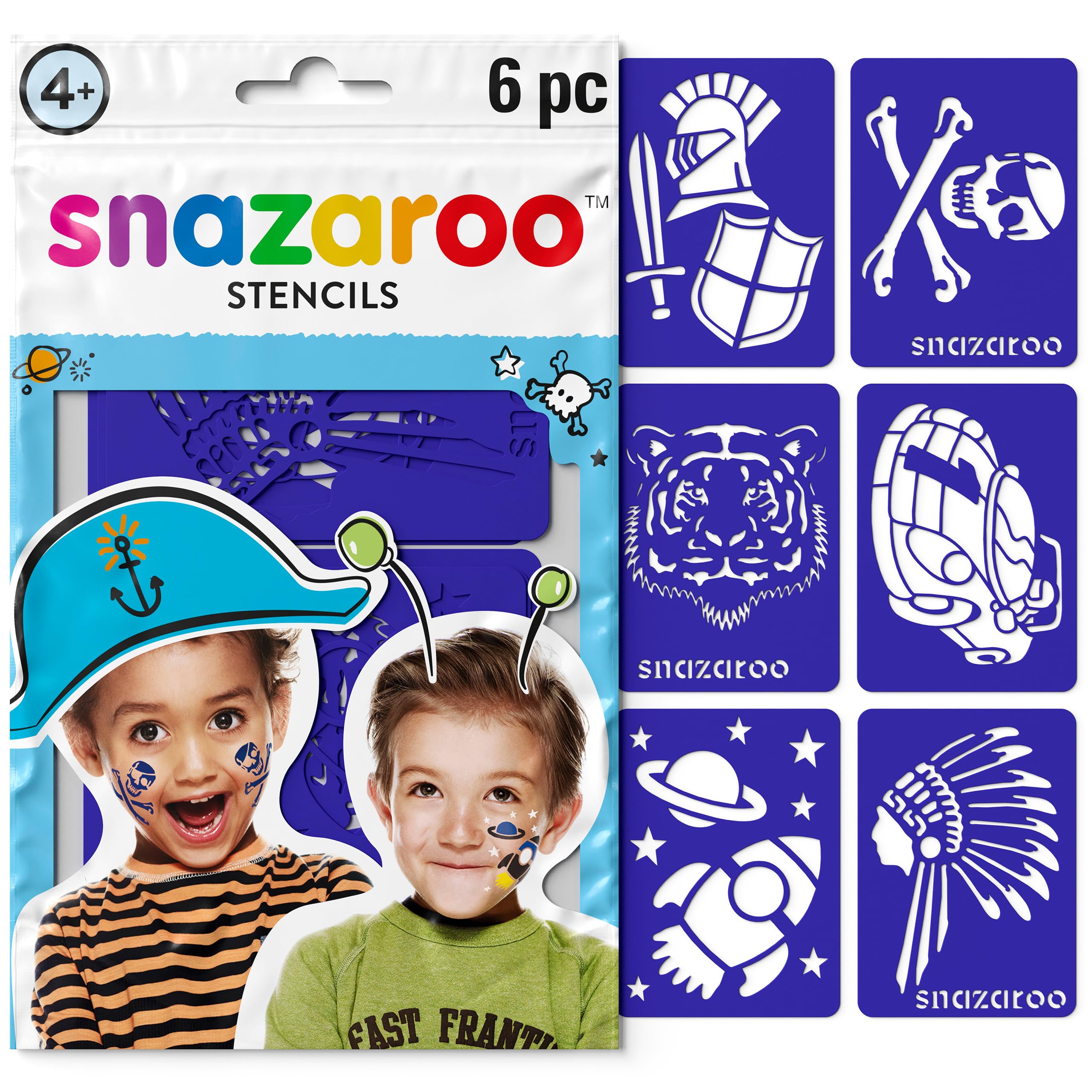 Snazaroo Re-usable Face Paint Adventure Stencils, Blue, 6 Pcs