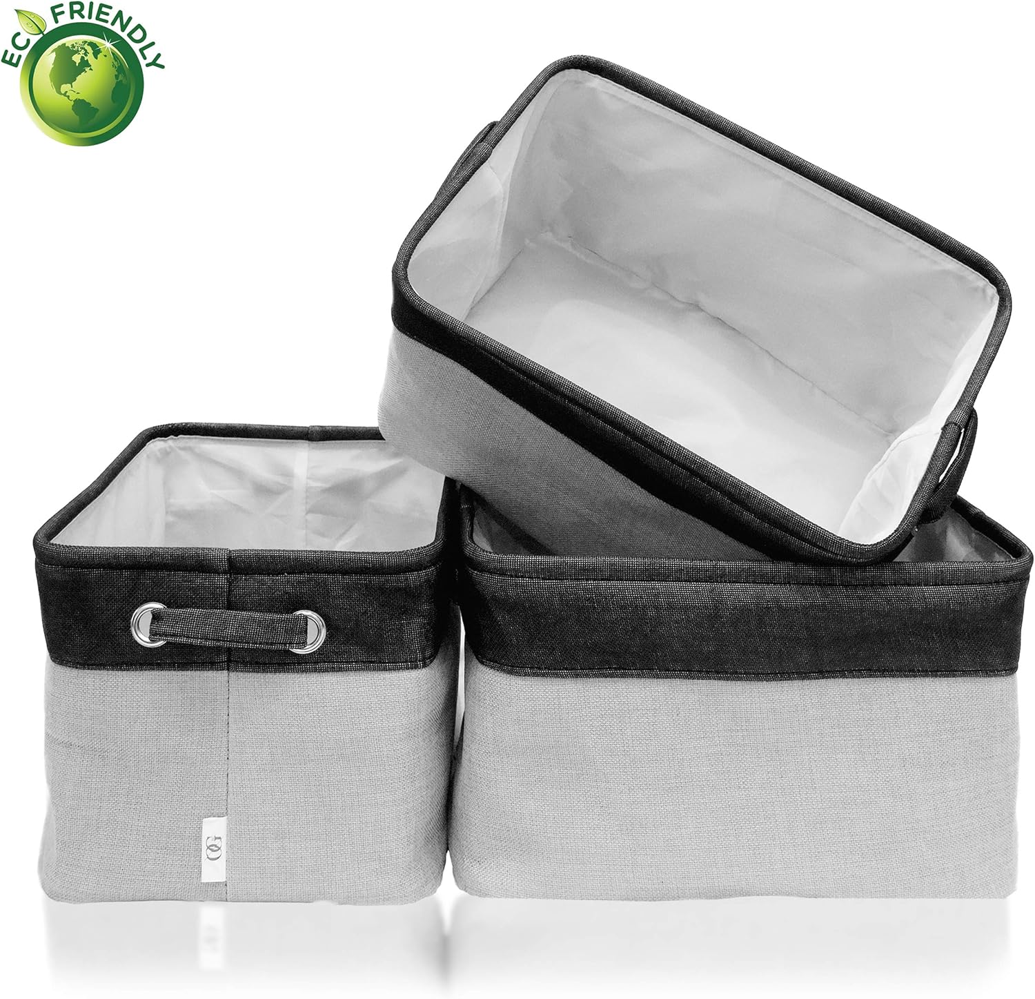 OGEC Large Foldable Fabric Storage Boxes Set of 3 Collapsible Linen