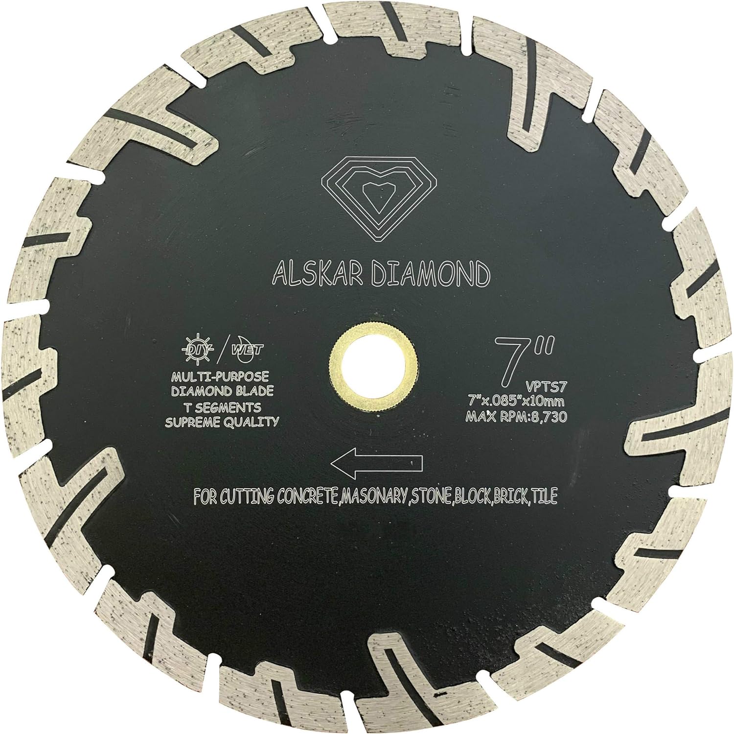ALSKAR DIAMOND ADLTTS 7 inch Supreme Quality Dry or Wet Cutting Saw T Segmented Diamond Blades for Granite Stone Concrete (7