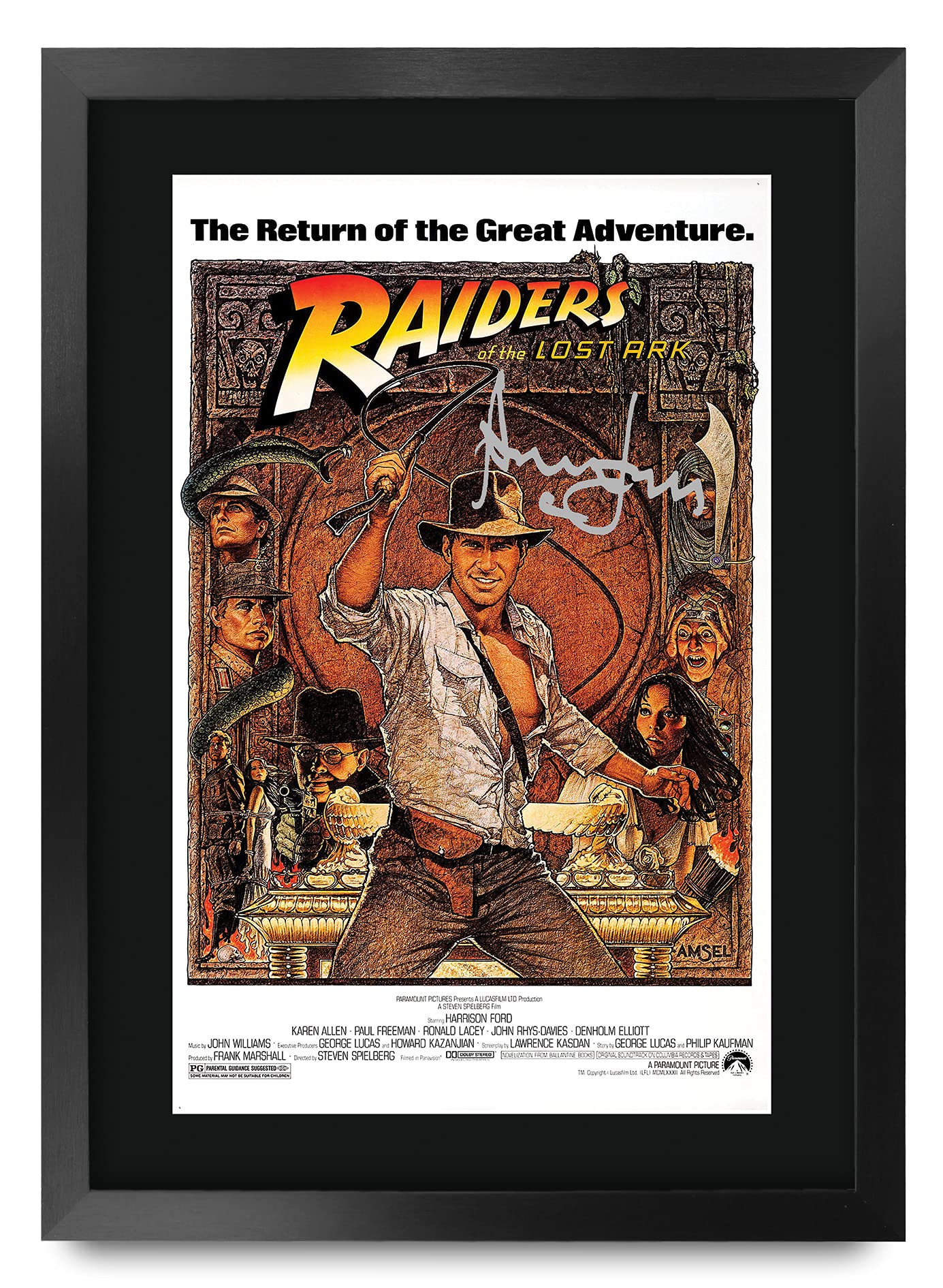 HWC Trading A3 FR Indiana Jones Raiders Of The Lost Ark Movie Poster Harrison Ford Signed Gift FRAMED A3 Printed Autograph Film Gifts Print Photo Picture Display — image 1
