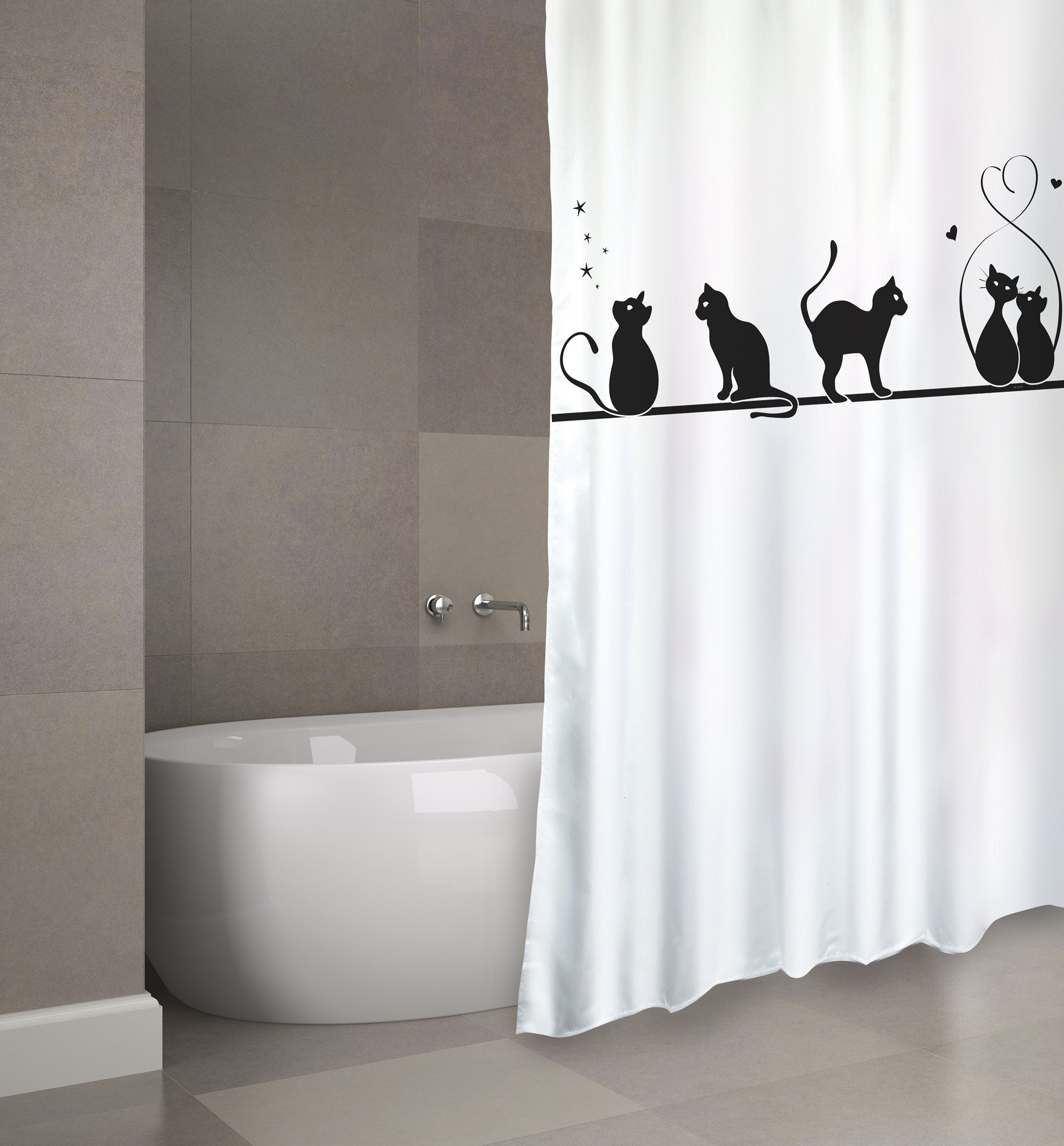 MSV "Cat Polyester Shower Curtain, Multi-Colour, 180 x 200 cm