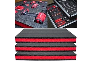 ONREVA Tool Box Foam 3Pack 22x18x2 inch, Foam Inserts for Cases, Polyethylene Tool Foam Sheets, Drawer Liner Foam, Toolbox Kaizen Organizer and Storage Tool Shadow
