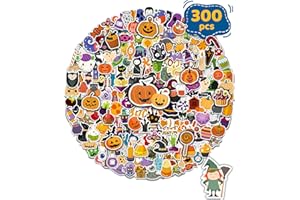 GREINGWAYS 300 PCS Halloween Pumpkin Stickers, Vinyl Waterproof Stickers for Water Bottles Laptop Skateboard Computer, Halloween Party Favors Gifts Funny for Kids Teens Adults