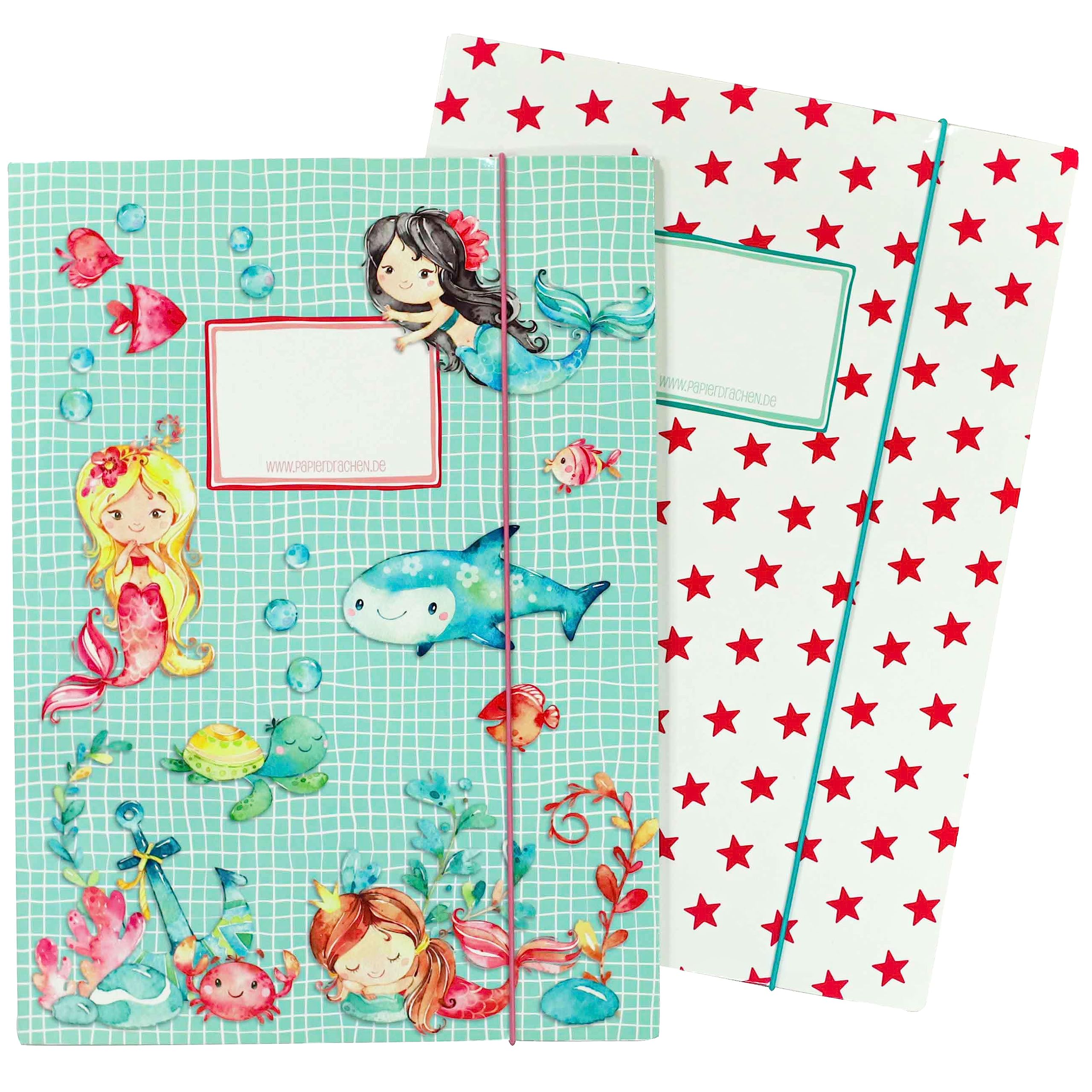 2 School folders for Children DIN A4 | Design Mermaid - Folder for Primary School Pupils - Paper Organizer - Folder Set - Set Number 1