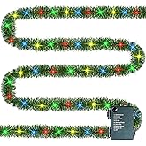 TW SHINE 30 FT Pre-Lit Christmas Garland Decorations, 100 LED Lighted Artificial Pine Garlands with 8 Modes, Green Garland for Indoor Outdoor Door Home Stairs Holiday Decor, Multi-Colored