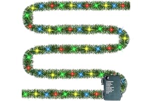 TW SHINE 30 FT Pre-Lit Christmas Garland Decorations, 100 LED Lighted Artificial Pine Garlands with 8 Modes, Green Garland for Indoor Outdoor Door Home Stairs Holiday Decor, Multi-Colored