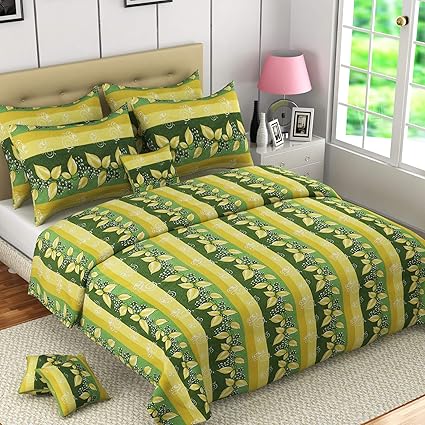 COZIER ENTERPRISES Saranvi Soft Cotton 144 TC King Size Bedsheets for Double Bed with 2 Pillow Covers- Fade Resistant Luxurious Bedsheet Set Combo (Yellow)