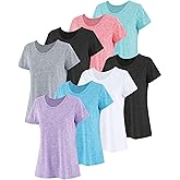 Taiyin 8 Pack Women's Quick Dry T Shirts Crewneck Short Sleeve Lightweight T Shirts for Workout Athletic Yoga Gym Running