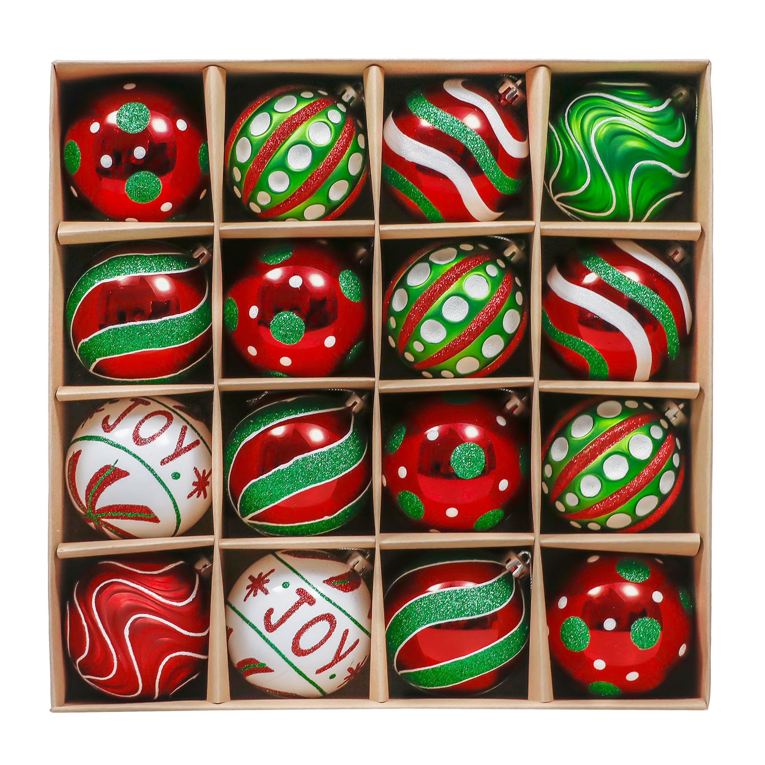 Valery Madelyn Christmas Baubles for Christmas Tree Decorations, 16pcs 8cm Red Green and White Shatterproof Giant Baubles for Christmas Tree Balls Ornaments for Xmas Decoration