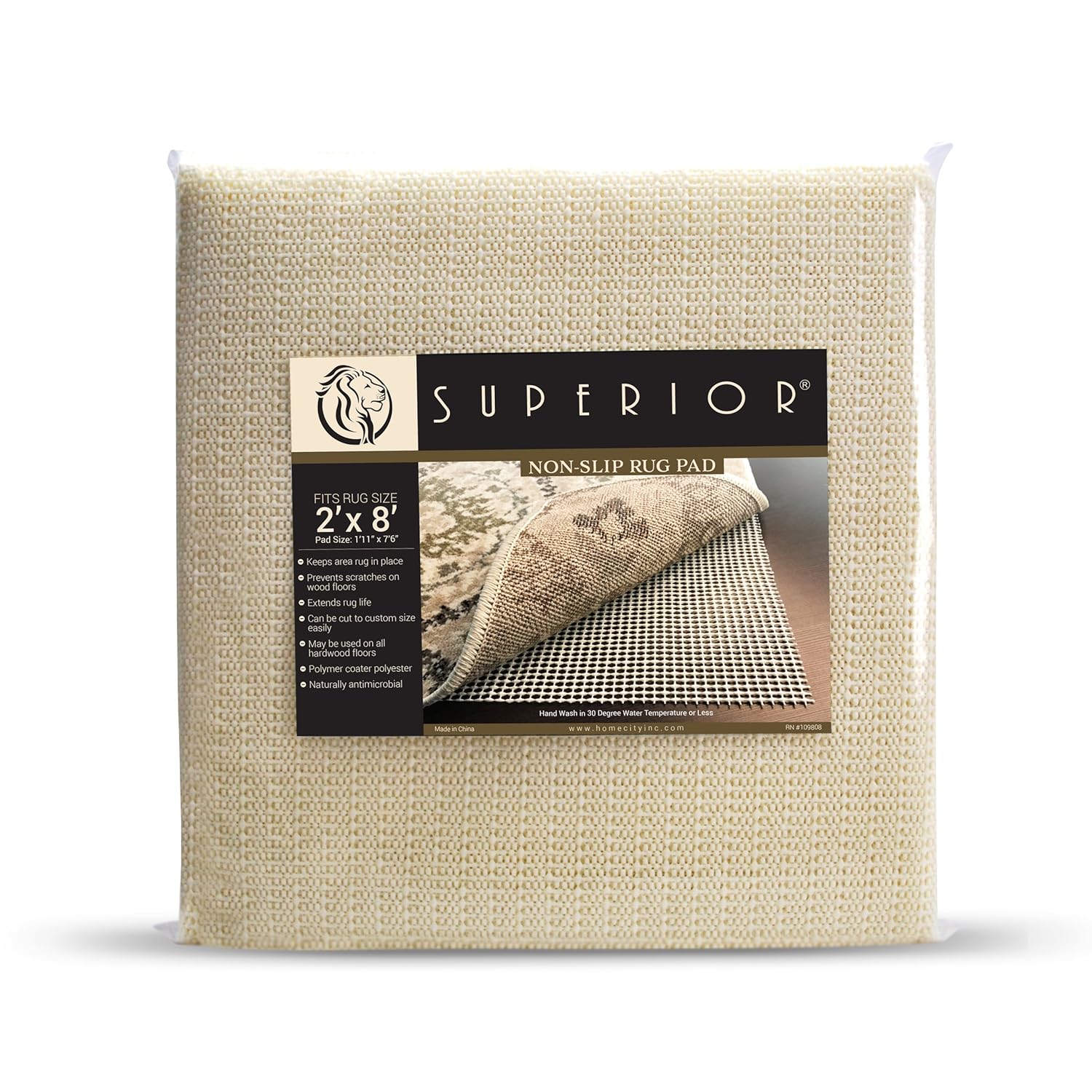 Superior Light-Weight Strong Grip Textured Rubber, Slip-Resistant Reversible Beige Hard Floor Surface and Under Rug Protection Area Rug Pad, 2' x 8'