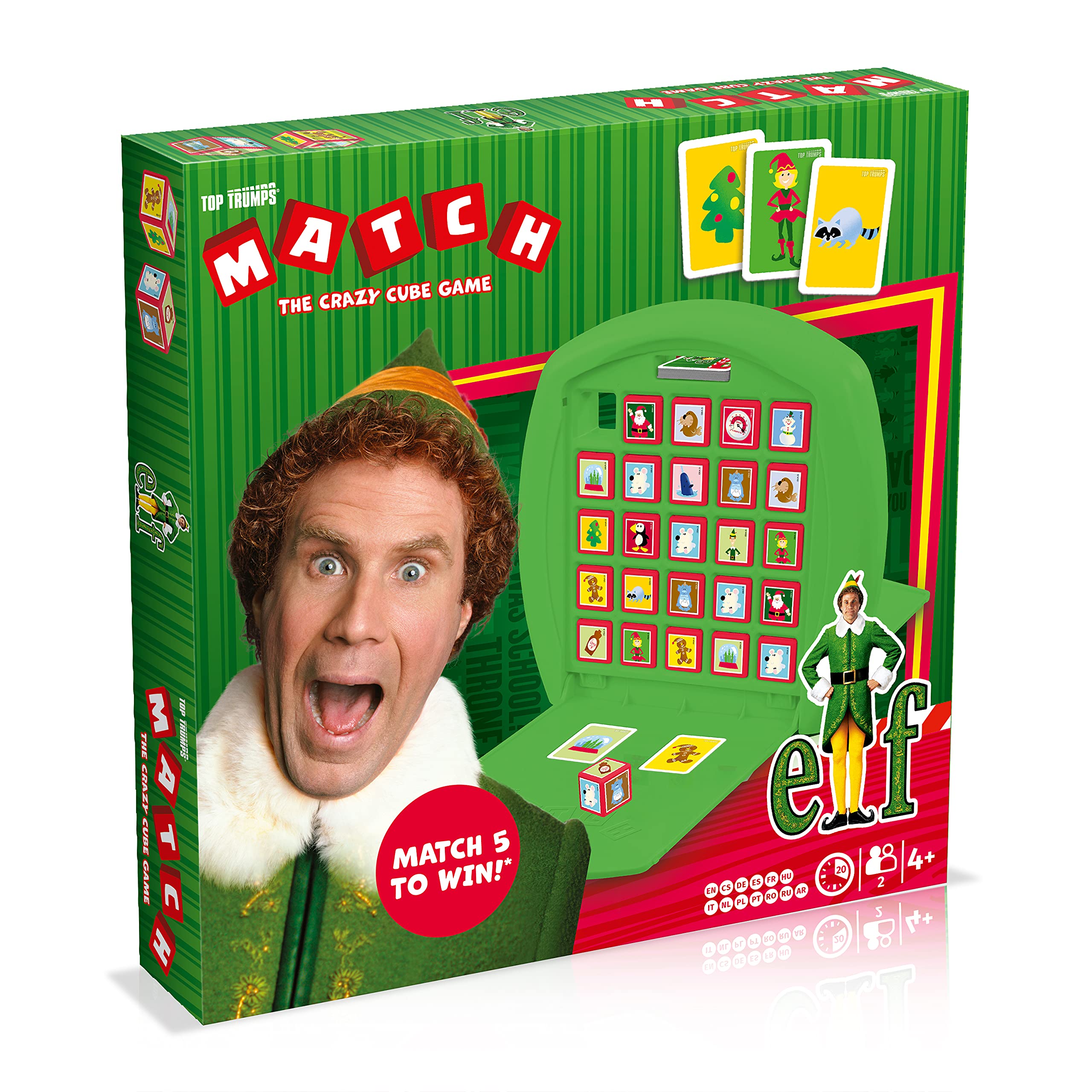 Top Trumps Match Elf Board Game, Play with Buddy Elf, Santa and the Snowman, Race to Match 5 of the same characters in a row, Fun family travel game, great gift for ages 4 plus