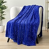 PAVILIA Sherpa Throw Blanket for Couch Sofa, Blue Fluffy Warm Plush Blanket for Bed, Cozy Super Soft Lightweight Throw, Fuzzy Decorative Blanket, All Season Home, 50x60