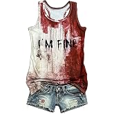 GTETKDE Women’s Halloween Tank Tops Bloody Splatter Problem Solved Graphic Shirts Casual Sleeveless Halloween Party Tees