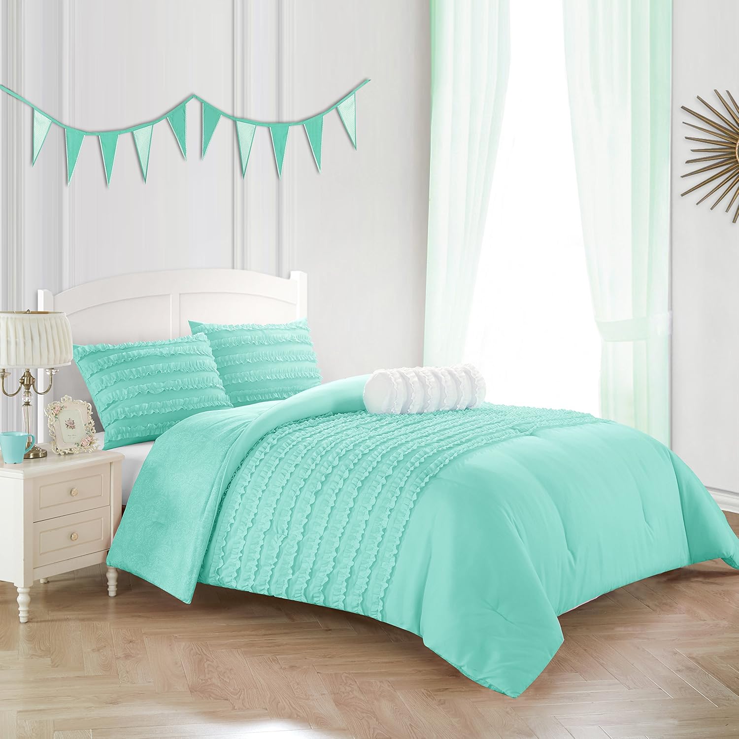 Heritage Kids Rhea Textured Ruffle Mint Comforter Set, Twin