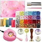 MONVICT 732 Pcs Wax Seal Stamp Kit Electric Wax Seal Warmer, 24 Colors | Sealing Beads, Stamp, Spoon, Pens, Envelopes, Tweezers Gift for Crafter DIY, Pink Gift Box