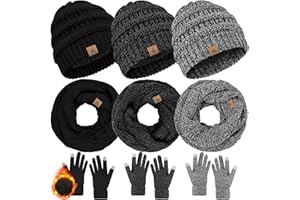 LOROME 3 Set Winter Beanie Hat Scarf Gloves, Warm Fleece Knit Winter Hats Touch Screen Gloves Neck Scarf Set Winter Gifts Women