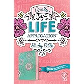 NLT Girls Life Application Study Bible (LeatherLike, Seafoam Teal/Pink Flowers)