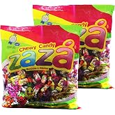 Zaza Assorted Chewy Candy, Colorful Flavorful Fruity Individually Wrapped Kosher Sweet candies, Halloween Trick or Treat, Variety Pack for Holiday Party, - Pack of 2 - Each Pack of 600gram