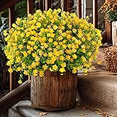 AXYLEX Artificial Flowers Outdoor Fake Plants - 12 Bundles UV Resistant No Fade Faux Plastic Greenery Boxwood Shrubs Home Garden Porch Patio Decoration (Yellow)