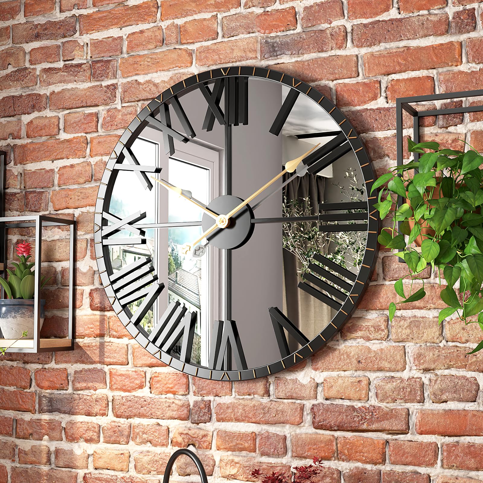 JTWALCLOCK Large Wall Clock For Living Room Decor Crystal Crush Diamond Mirrored Sparkle Twinkle Bling Modern Wall Clock Big Silver Mirror Home Decorative 20 Inch Silent Clock For Indoor Decor