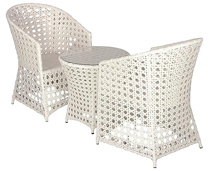 FurniFuture Ultra Outdoor Patio Furniture Set 2+1 - (White)