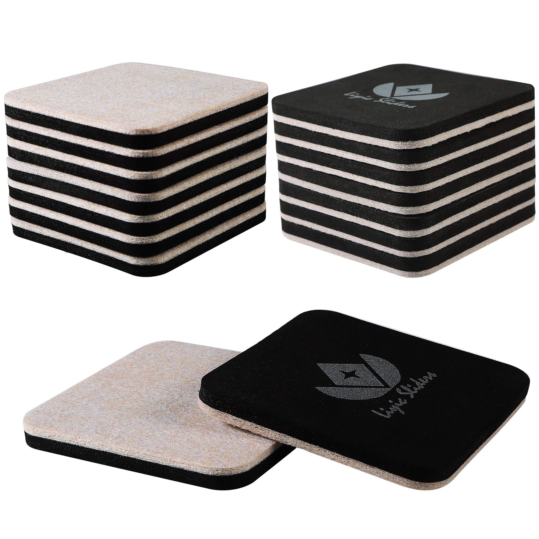 Liyic 16Pack 4in.Square Felt Slioders for Hard Surfaces-Felt Furniture Sliders - Heavy Duty Sliders – Reusable Hardwood Floor Glides -Furniture Moving Pads-Sofa Sliders Gliders Glides Movers