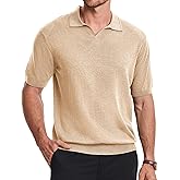 JMIERR Mens Wool Blend Polo Shirts Short Sleeve V Neck Knit Summer Casual Polos