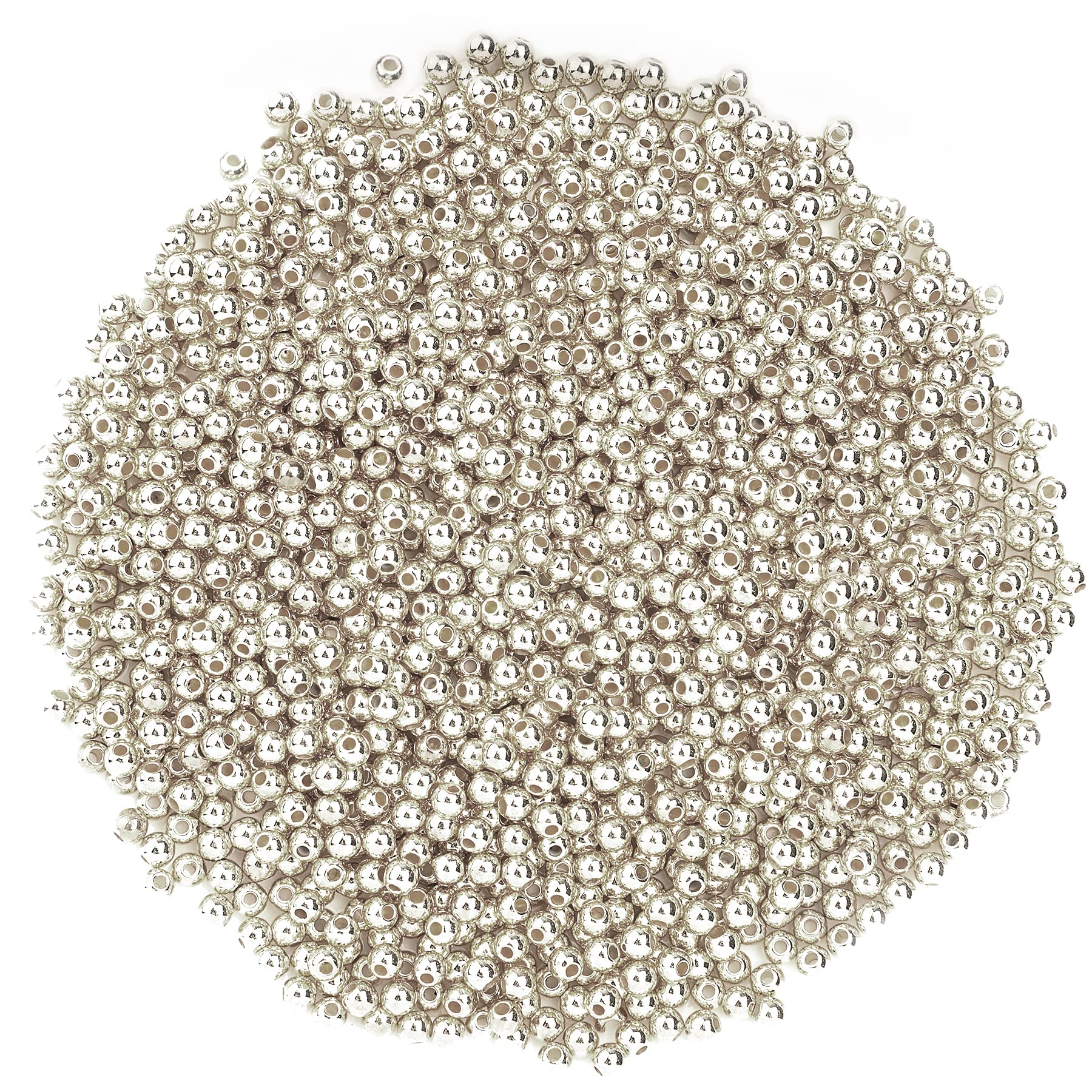 1500Pcs 4mm Silver Spacer Round Beads Smooth Loose Ball Beads for Bracelet Necklace Jewelry Making Craft Supplies — image 1
