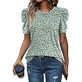 WIHOLL Summer Tops for Women Puff Sleeve Crewneck T Shirts Dressy Casual Blouses Spring Outfits Fashion Clothes
