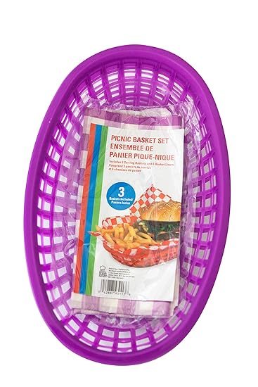 Best Brands Sandwich and Chips Picnic Basket Set, 6 Liners and 3 Baskets, Purple, 3-Pack (18 Liners and 9 Baskets in Total)