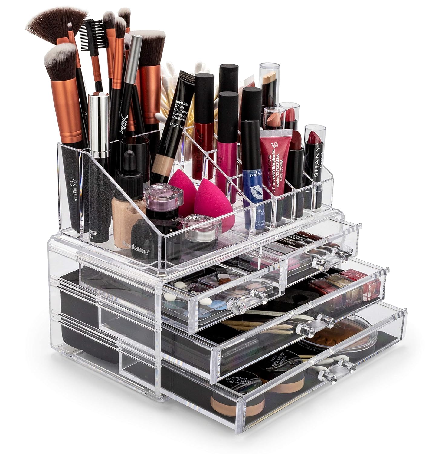 Brookstone Makeup Organizer for Vanity, Cosmetic Display Case with Drawers, Fits Brushes, Lipsticks, and Other Accessories, Versatile Storage Solution, clear: Beauty