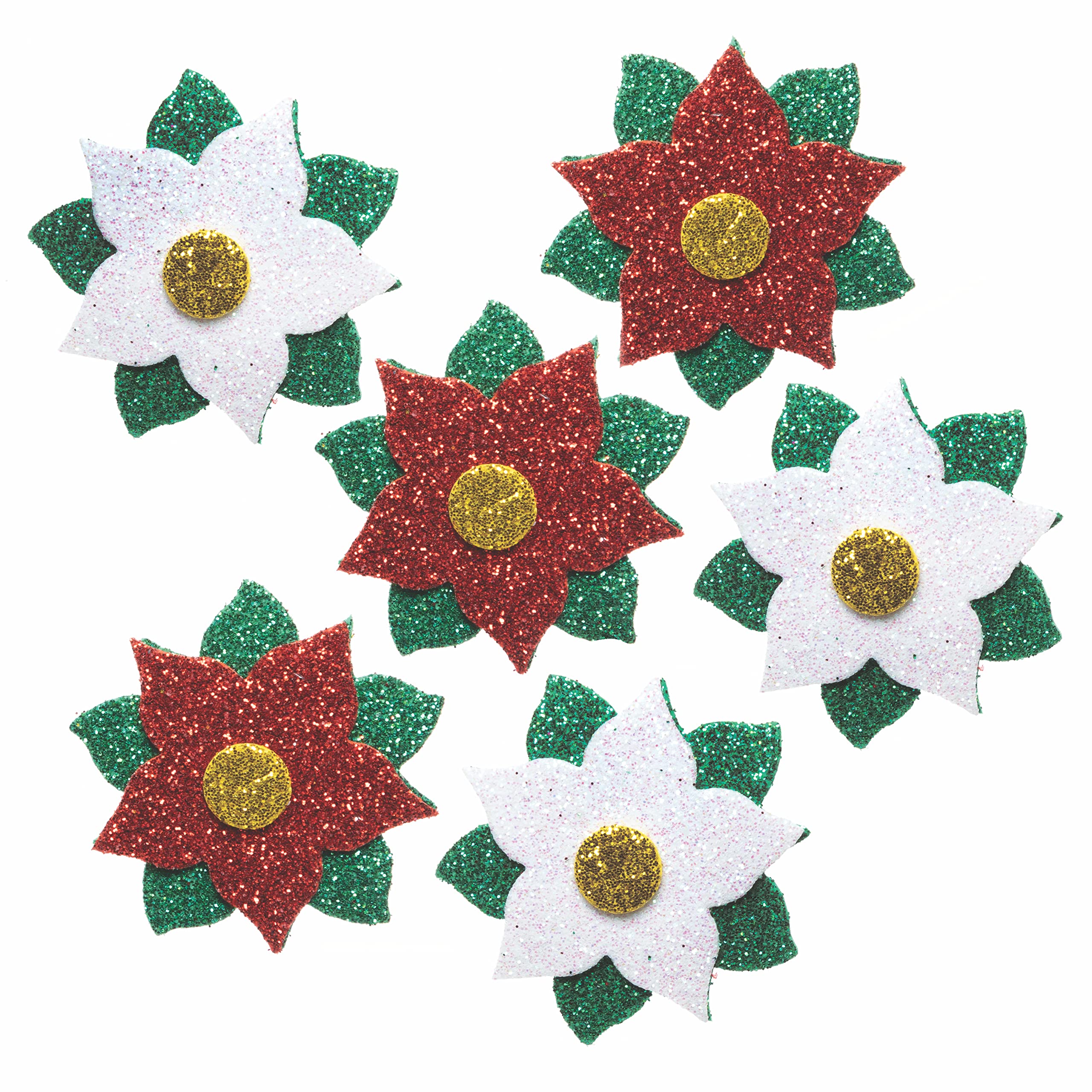 Baker Ross FC104 Poinsettia Glitter Stickers - Pack of 100, Kids Stickers, Ideal for Children's Arts and Crafts Projects, Great for Card Making and Scrapbooking