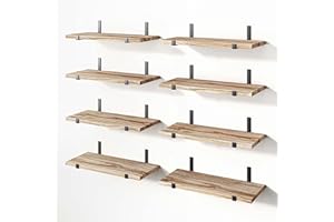 YGEOMER Floating Shelves, Set of 8, Rustic Wall Shelves, Wood Floating Shelf for Living Room, Bathroom and Bedroom Decor (Carbonized Black)