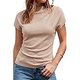 Arach&Cloz Women's Ruched Summer Tops Mock Neck Cap Sleeve Slim Fit Blouses 2026