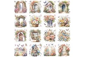 EOBECY Vintage Rub on Transfers for Crafts: 16 Sheets Vintage Flower Rub on Transfers for Furniture Garden Birds Transfer Sticker Decals DIY Craft for Wood Glass Home Decor (6 * 6 inches)
