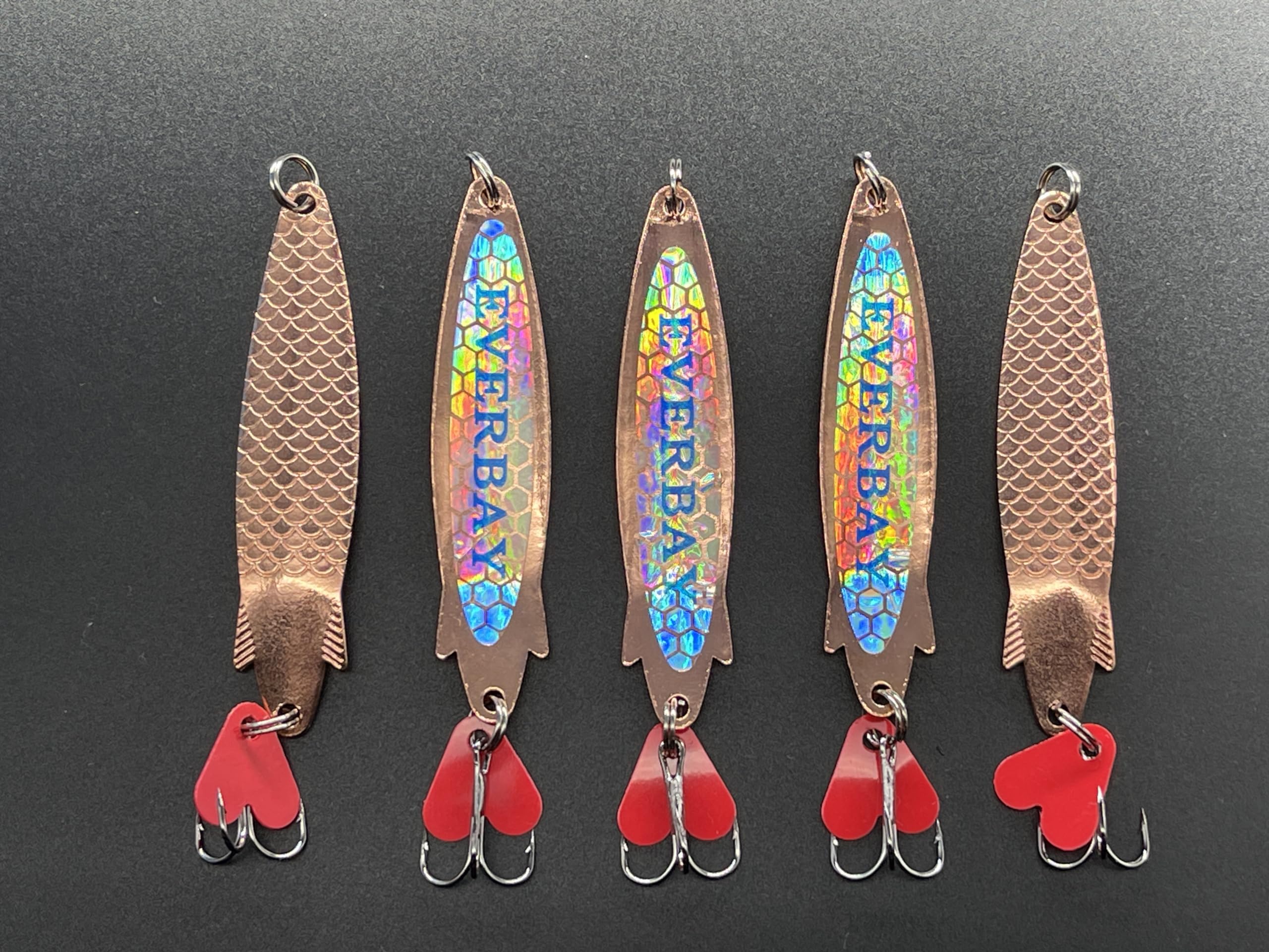EVERBAY Silver Spinner Spoons Toby Style Fishing Lures Metal Jig Long Cast Sea Fishing Treble Hooks Fishing Spinnerbait for Trout Salmon Bass Cod Pollock, Spinning/Trolling, 7.7cm/12g, 5pcs/Copper