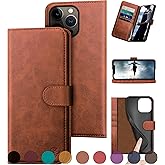 DuckSky for iPhone 15 Pro Max 6.7"Genuine Leather Wallet case【RFID Blocking】【4 Credit Card Holder】【Real Leather】Flip Folio Book Phone case Protective Cover Women Men for Apple15ProMax case Light Brown