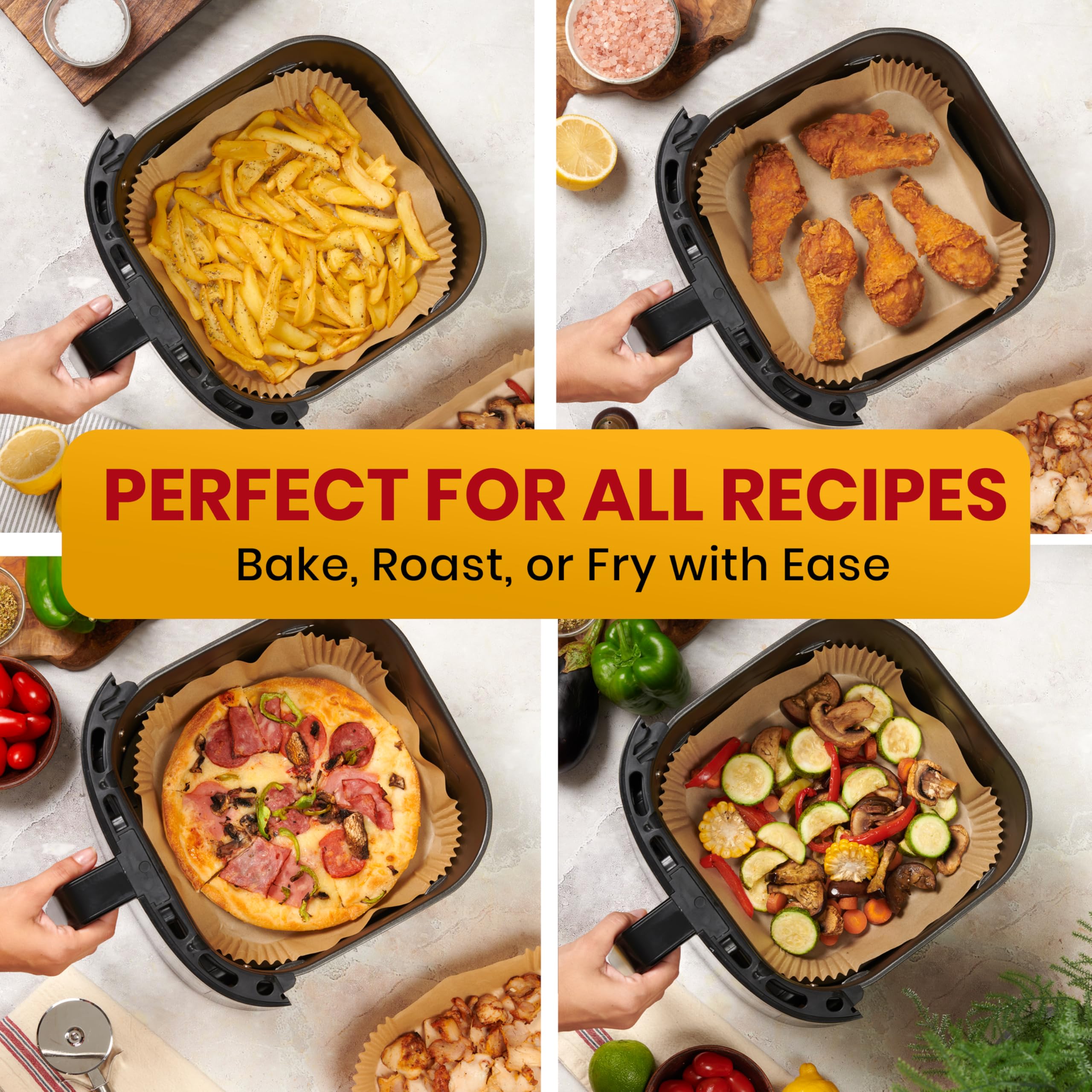 Air Fryer Paper Liners, 125Pcs Air Fryer Disposable Liners, Non-Stick and Oil Proof for Easy Cleanup, 8” Square for 5-8 qt Basket by Baker's Signature