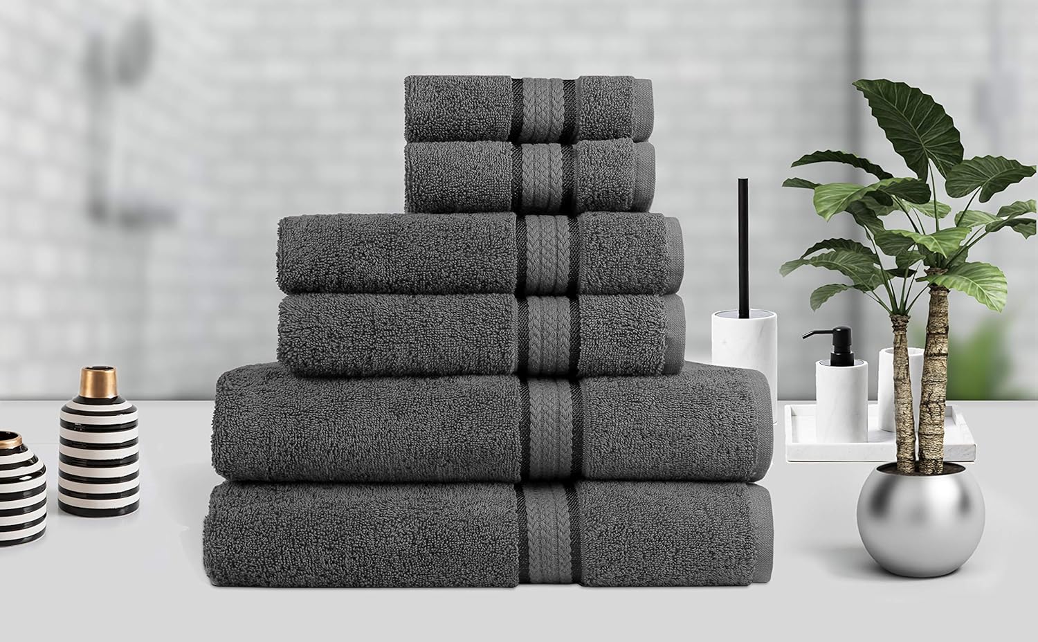 COTTON CRAFT Ultra Soft Luxury 6 Piece Ringspun Cotton Towel Set, 580GSM, Heavyweight, 2 Bath Towels, 2 Hand Towels, 2 Washcloths, Charcoal Grey: Home & Kitchen