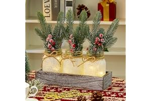 KIVIVO Christmas Centerpieces for Tables, Table Decor with Mason Jar, Flowers Picks, Farmhouse Wood Tray, 23 Pcs Christmas Winter Table Decorations Centerpieces, Xmas Holiday, Kitchen, Dining Decor