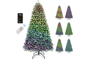 YITAHOME 6FT Prelit Christmas Tree with RGB Lights & Remote, Artificial Hinged Color Changing Christmas Tree with 300 Multi-Color Lights & 3 Timers for Home, Office, Party Decoration