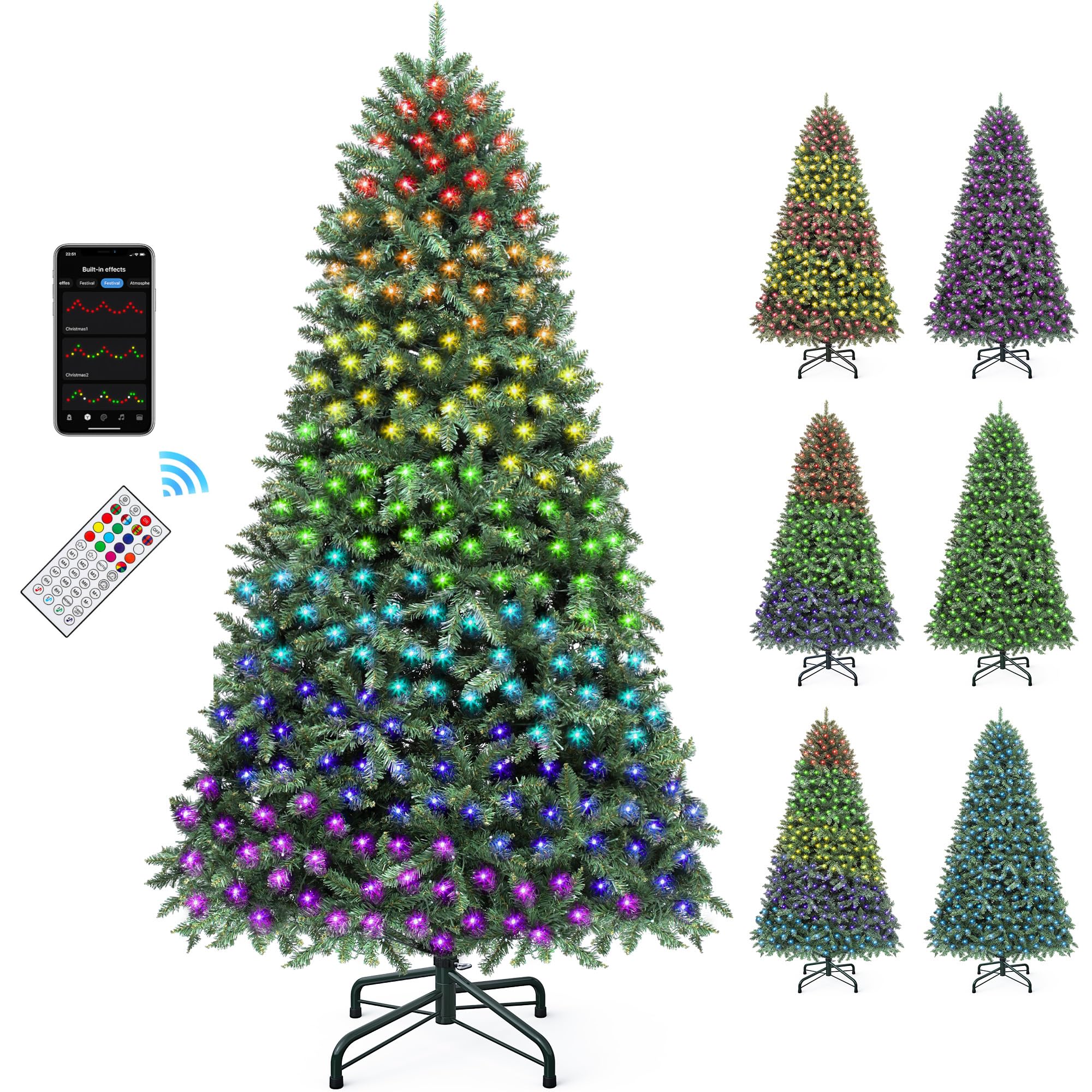 Photo 1 of **MISSING POWER PLUG**YITAHOME 6FT Prelit Christmas Tree with RGB Lights & Remote, Artificial Hinged Color Changing Christmas Tree with 300 Multi-Color Lights & 3 Timers for Home, Office, Party Decoration