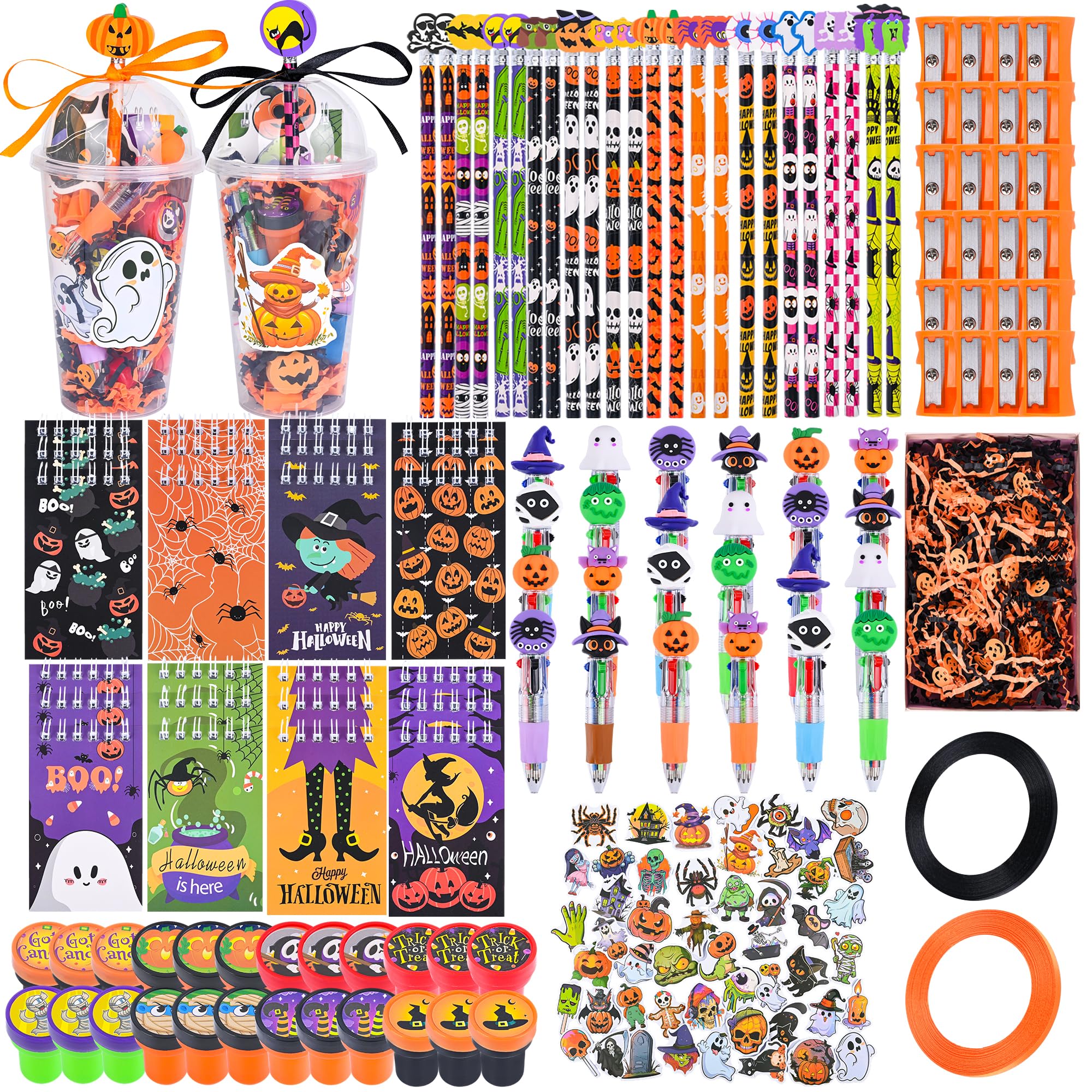 Photo 1 of 247 Pcs Halloween Party Favors for Kids Return Gifts for Party, Student Stationery Gifts from Teacher, Pencil Erasers Notebooks Stickers for Halloween Classroom Birthday Goodie Bags Rewards Prizes