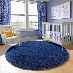 ONASAR Navy Blue Round Area Rugs 5ft, Soft Bedroom
