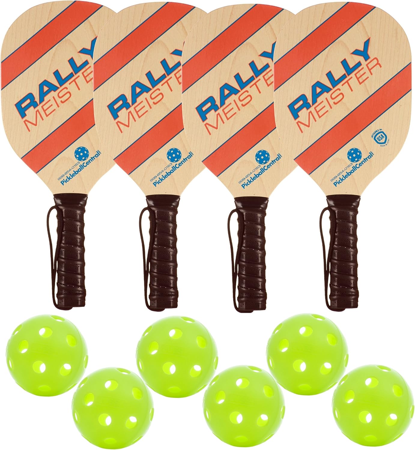 Rally Meister Wood Pickleball Paddle Deluxe Bundle 4 Paddles & 6 Balls : Sports & Outdoors