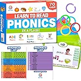 70PCS Phonics CVC Flash Cards Set 20 Phonic Stages Bonus 10 Life Skill Cards Sorting Rings Learn to Read in Blends, Long Vowels, Digraphs for PreK-3rd Grade (Alphabet, Colors, Numbers, and More)
